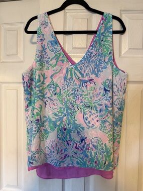 Lilly Pulitzer Pastel Coral Reef Print V-Neck Camisole in Pink, Blue & Green